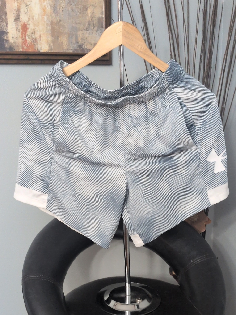 Under Armour Grey-White Striped Women’s Athletic Shorts